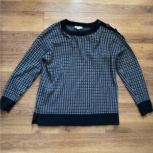 LOFT Black and Gray Houndstooth Sweater